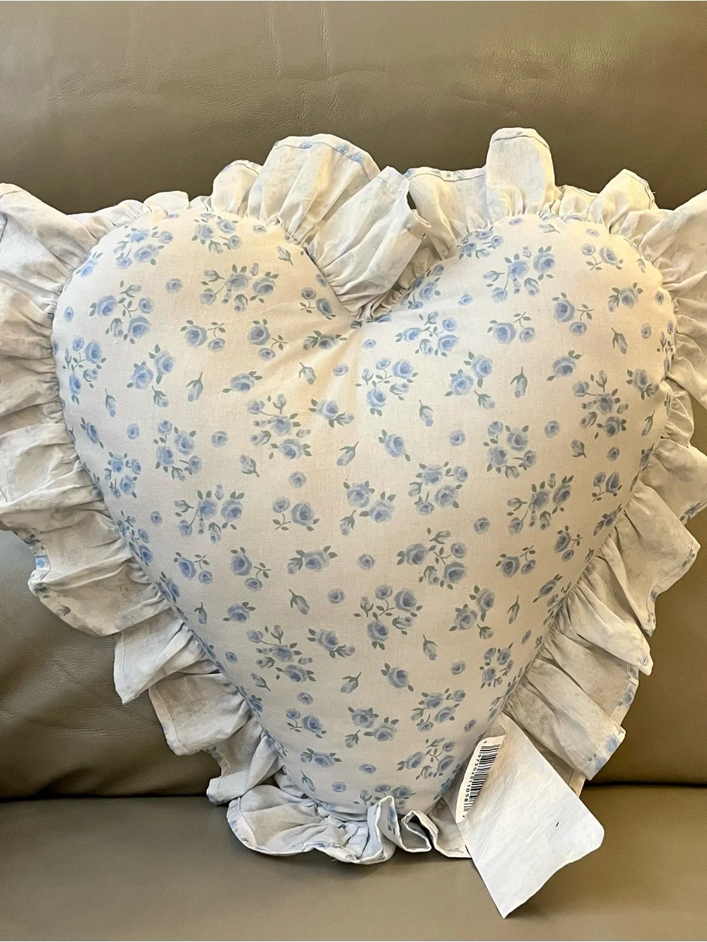 🩵 Bless Your Heart embroidered heart shaped ruffle pillow in blue & white floral